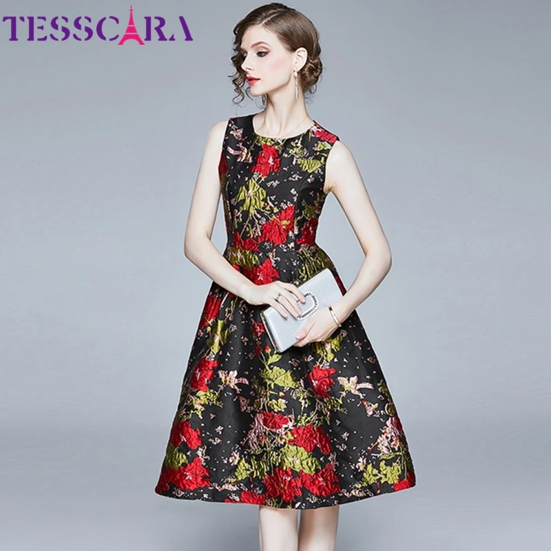 Женское жаккардовое платье TESSCARA винтажное коктейльное высокого качества