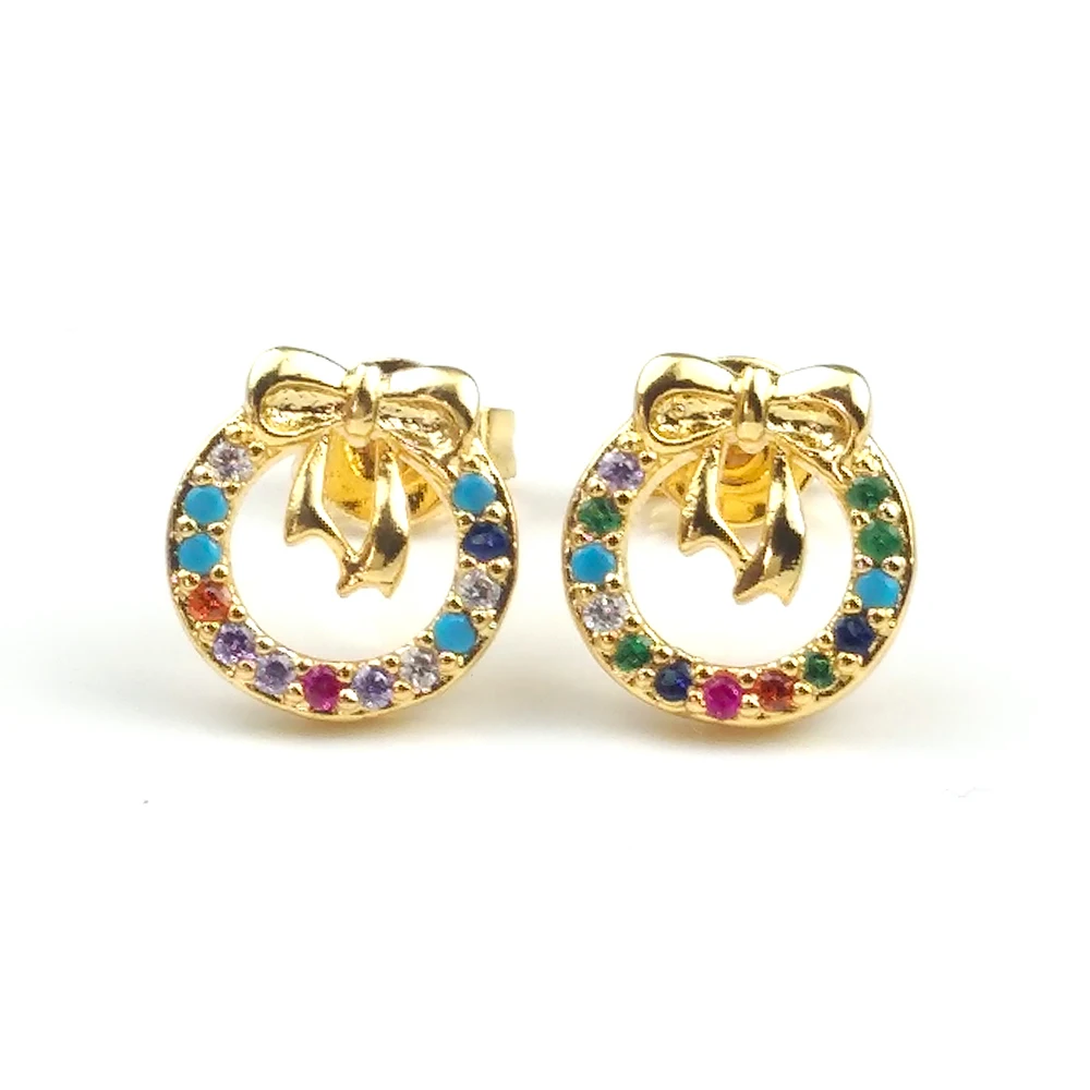Gold heart Tiny Stud Bar Earrings For Women Snake Earring CZ Seashell Eye Rainbow Small aretes oro arcoiris | Украшения и