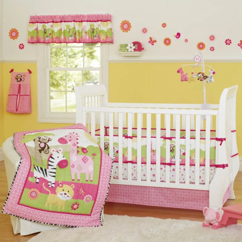 

6pcs/set Crib Bedding Set Baby Bed Linens Include Quilt Diaper Bag Curtain Cot Bumpers Bed Sheet Duver Cover Pillowcase