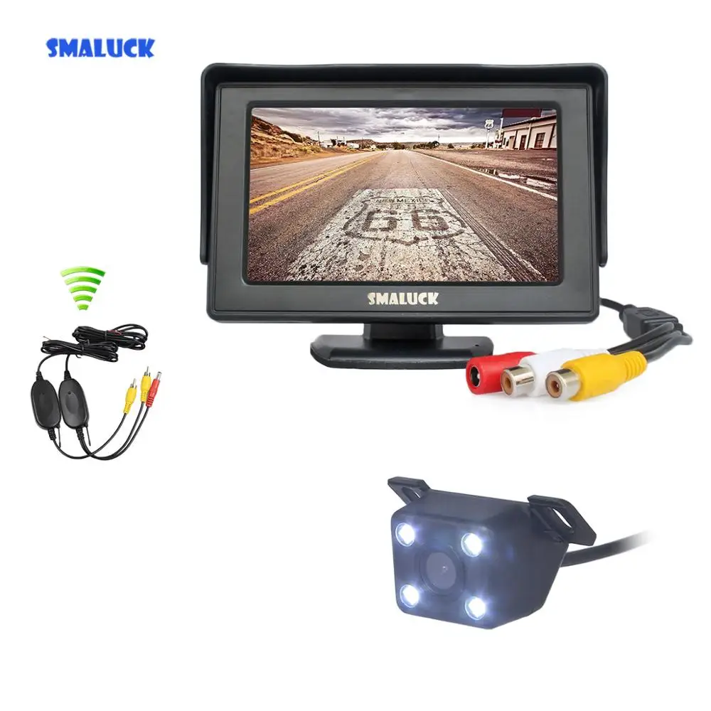 

SMALUCK беспроводной 4,3 "TFT ЖК-монитор автомобиля + LED Ночное Видение заднего вида Автомобильная камера Система помощи при парковке набор 2в1