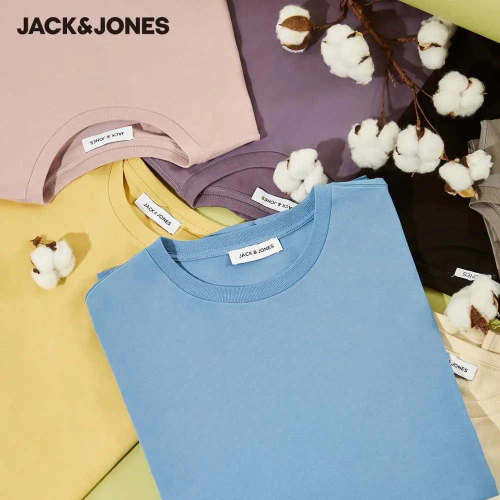 Мужская футболка с вышивкой JackJones свободная Однотонная 220101584 | одежда