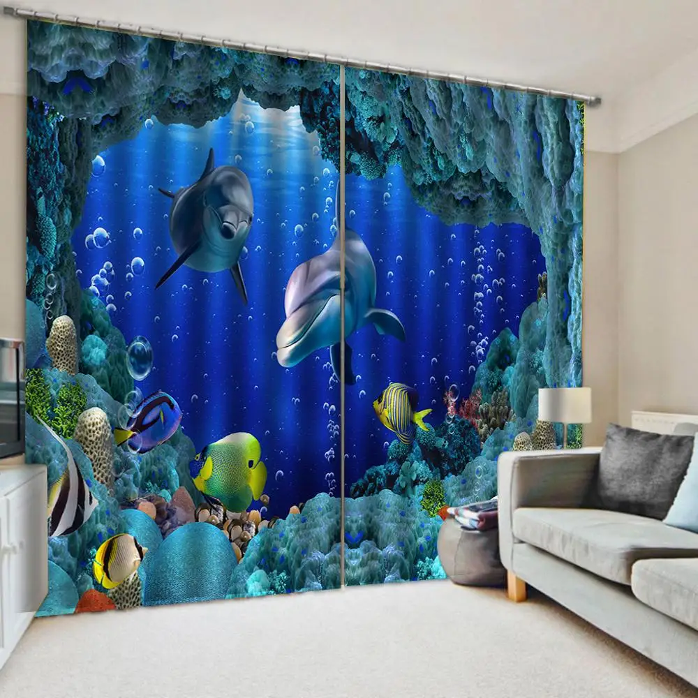 

Custom any size photo Beautiful Photo Fashion Customized 3D blackout curtains blue ocean dolphin 3d curtains