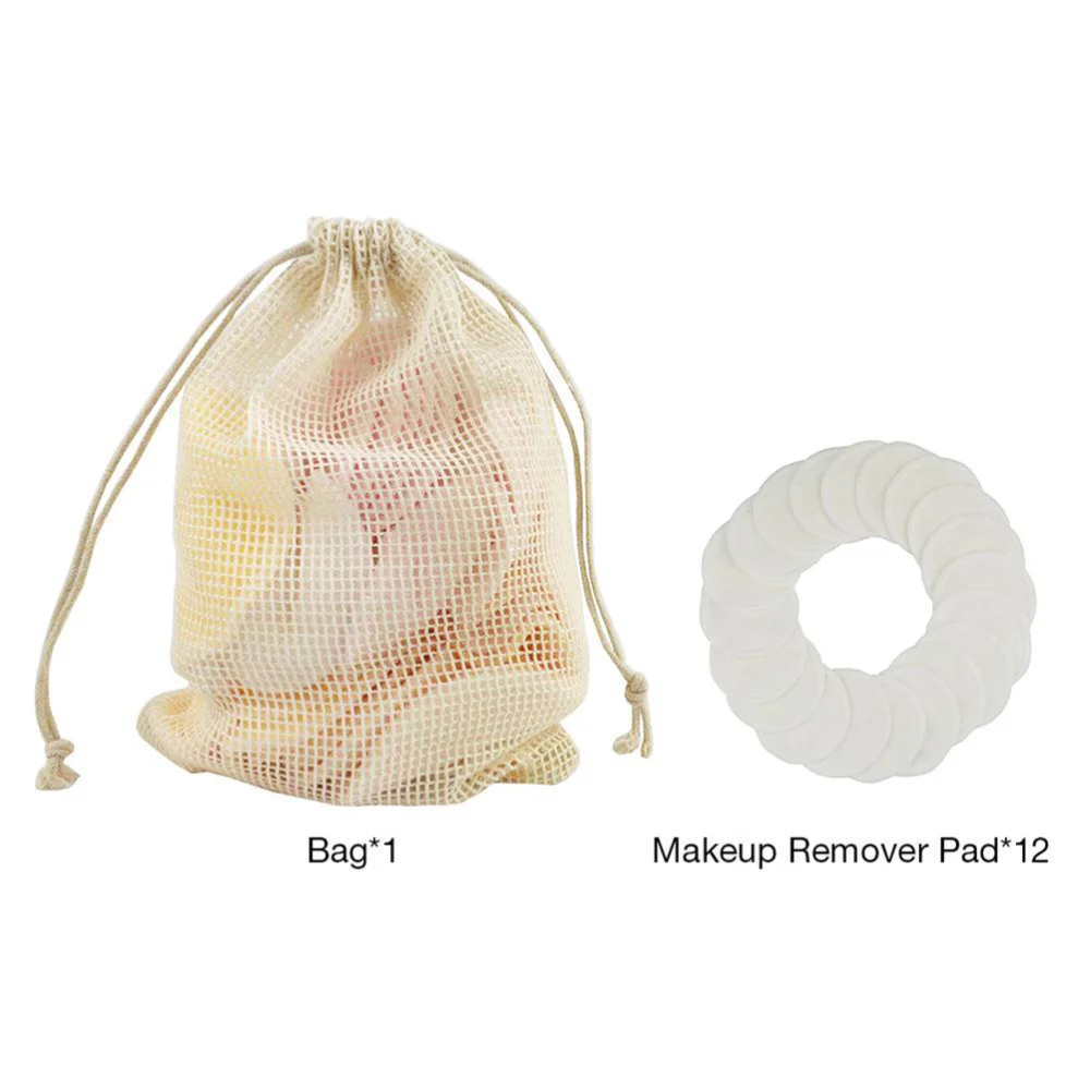 

12pcs Makeup Remover Pads Reusable Facial Cleansing Pads with Mesh Bag (White)