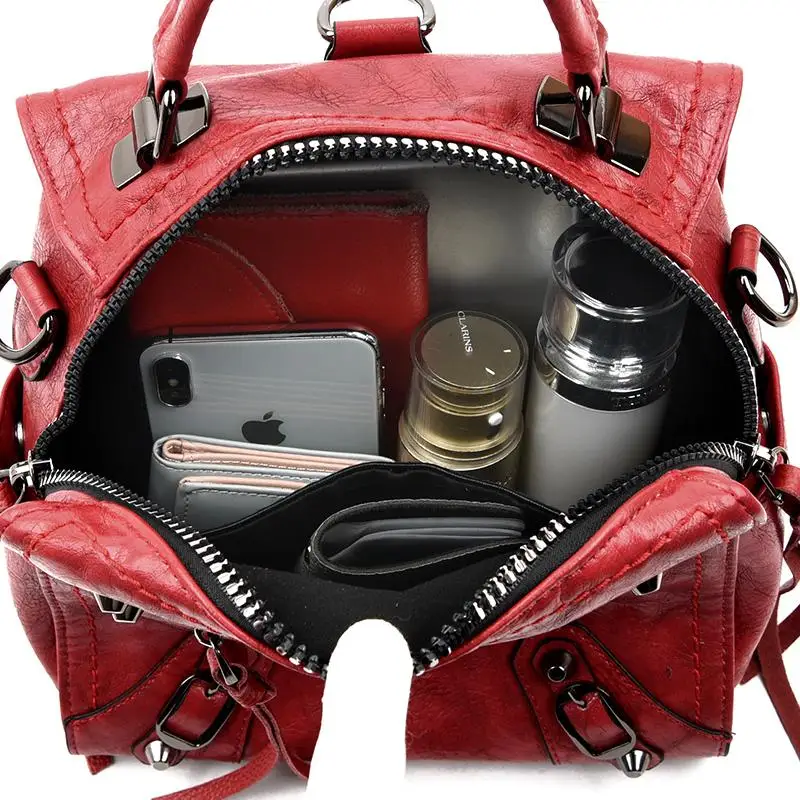 

Female Textured PU Leather Casual Travel Small Backpack Rivet Decoration Pure Color Vintage Shoulder Crossbody Bags for Women
