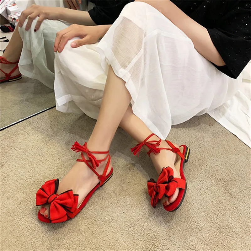 

Bow Decoration Sandals Flats Fashion Shoes Sandals New Fashion Sandals Comfortbal Lace Up Dropshipping Women Summer Sandals