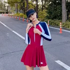 Женская одежда для плавания, юбка с защитой от сыпи, цельная Корейская Спортивная одежда для плавания, короткое платье для плавания с длинным рукавом, Женская Солнцезащитная одежда на молнии