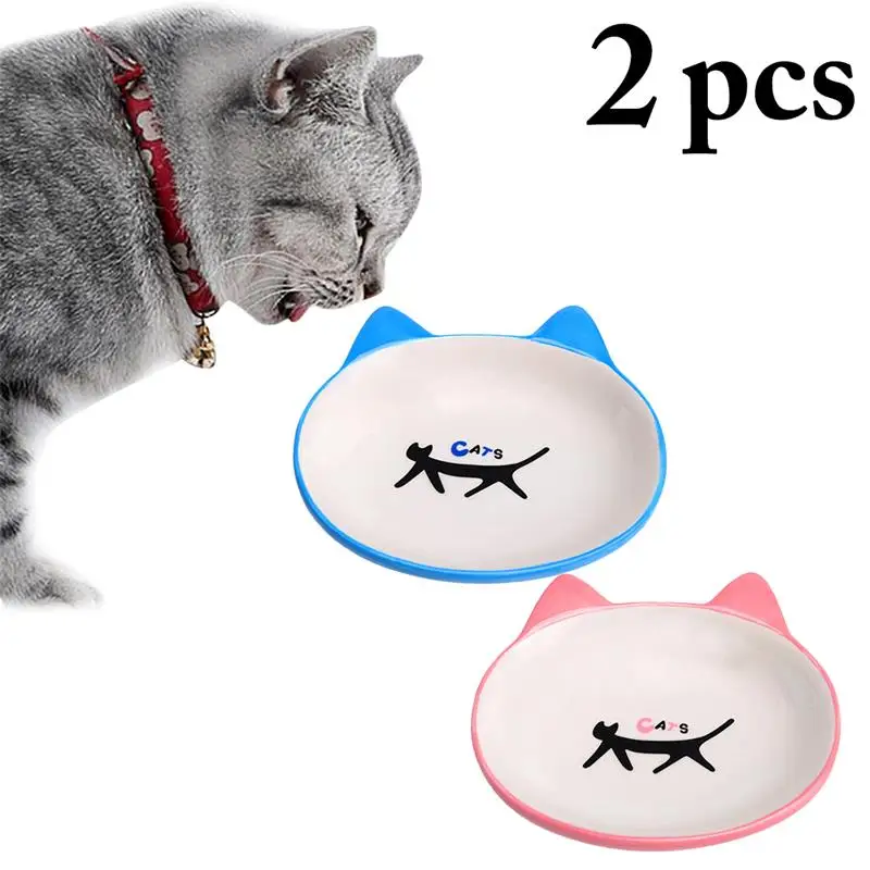 

2PCS Pet Bowl Non-Slip Lovely Cat Ears Ceramic Cat Food Bowl Dog Water Bowl