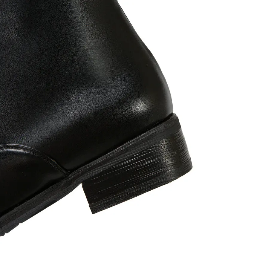 

ESVEVA 2021 Round Toe PU Leather Classic Fashion Square Low Heel Ankle Boots Black Platform Women Boots Zipper Big Size 34-43