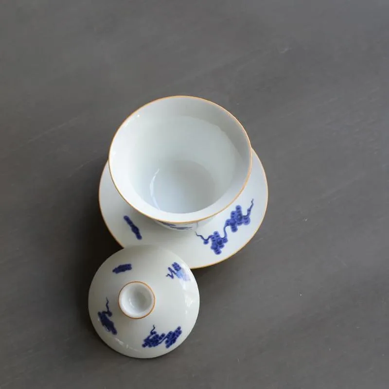 110 мл сине белый фарфор Gaiwan китайская фотография чайный чайник для чая посуда