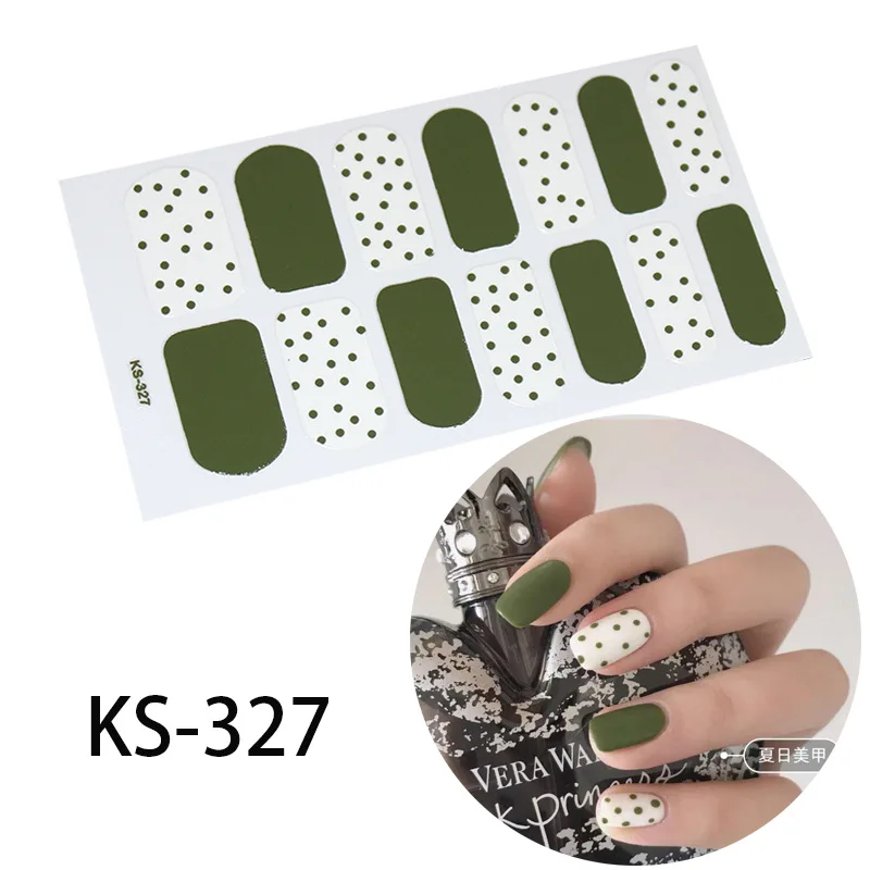 KS327 14 типсов, новые зеленые наклейки для ногтей авокадо, Модный Французский клей, полное покрытие, покрытие для ногтей, маникюр для беременных женщин и детей - Цвет: KS327