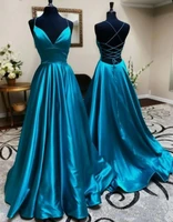 blue long sexy v neck prom evening dresses for women 2022 satin a line lace up party gowns robe soir%c3%a9e femme vestidos de noche