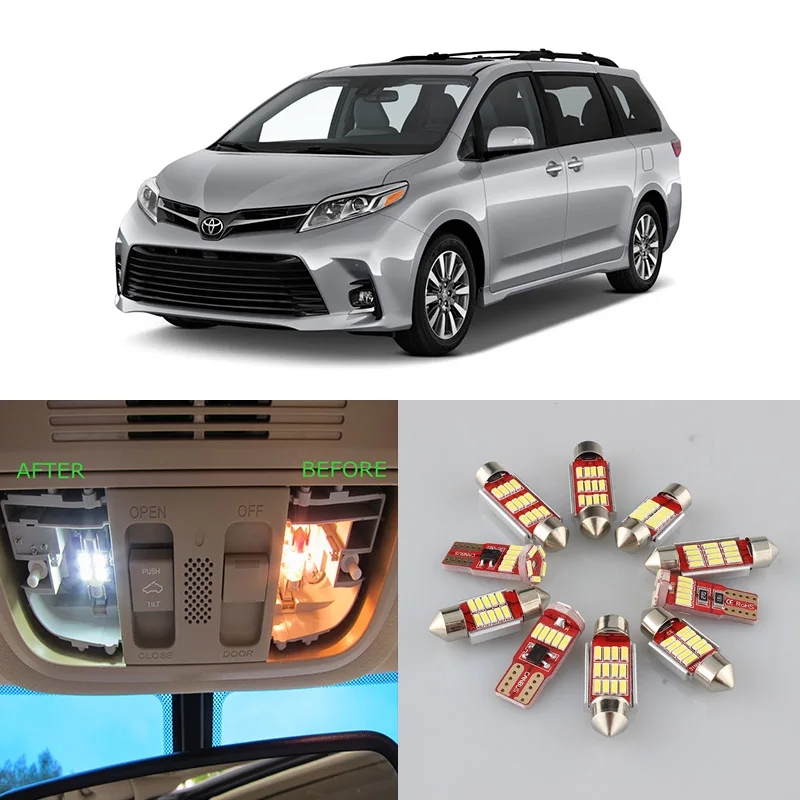 Светодиодный светильник для салона Toyota Sienna белый без ошибок автомобилей 1998 2014 2015