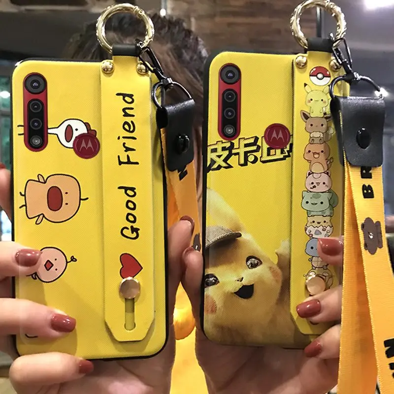 Грязеотталкивающий чехол для телефона с ремешком MOTO G8 Play силиконовый мультяшным