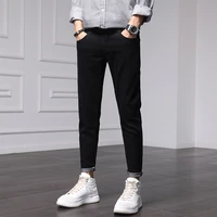 new autumn and winter black solid cashmere mens jeans slim fit street clothes korean fashion pencil pants business casual pants