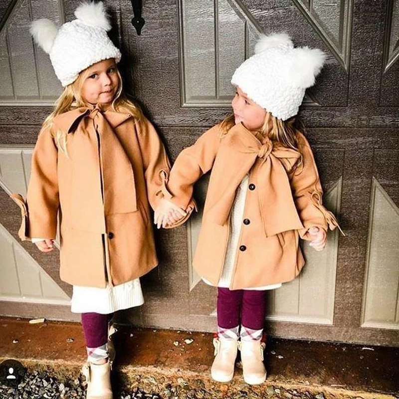 

Autumn Winter Baby Girls Warm Fall Trench Coat Newborn Infant Kids Wool Bowknot Jacket Long Sleeve Outwear Children Clothes Tops