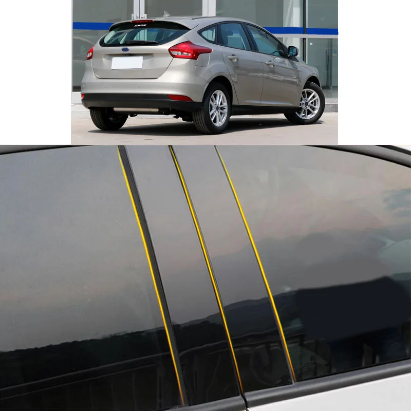 

Автомобильная накладка на стойку из поликарбоната, отделка двери, окна, пианино, черная молдинговая наклейка, пластина для Ford Focus Sedan Hatchback ...