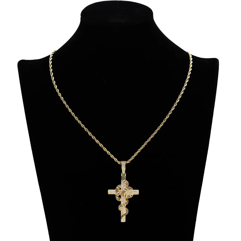 

New Cross Snake with Creative Personality And Zircon Inlaid Hip Hop Jewelry Pendant Necklace Light Luxury