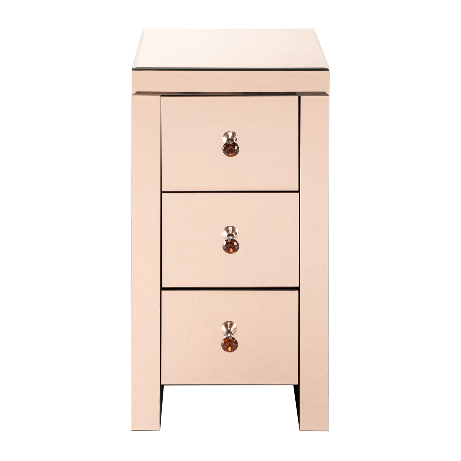 

Nightstand Bedside Table Mirrored Glass Modern and Contemporary 3-Drawers 30 x 30 x 60cm Rose for Bedroom [US-Stock]