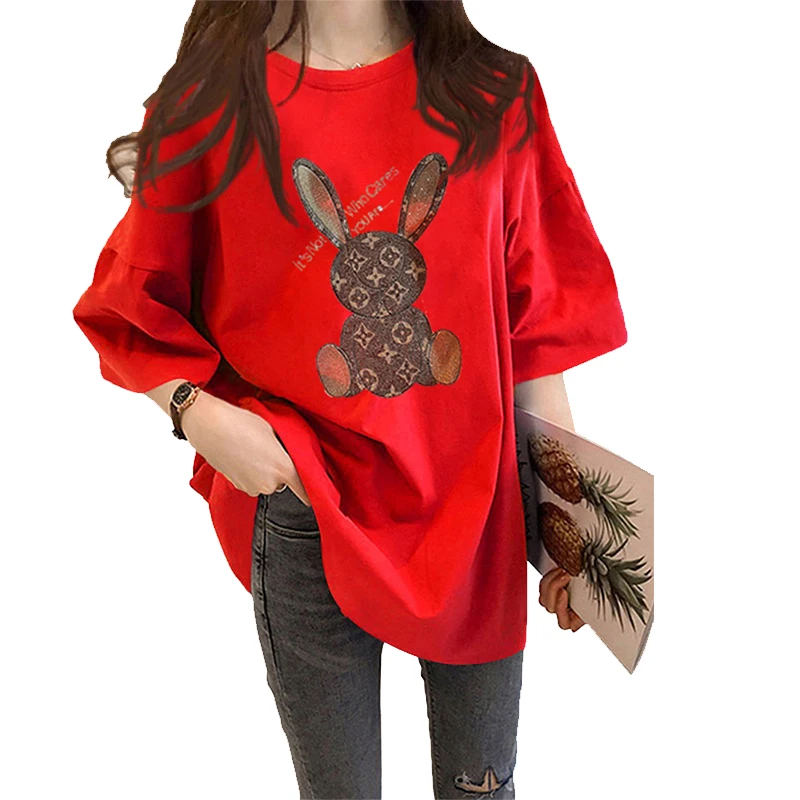 

Women Summer T-Shirts Cotton Short Sleeve Cartoon O-Neck Top Shirts For Girls 2021 New Summer Loose Office Lady Casual T-Shirts