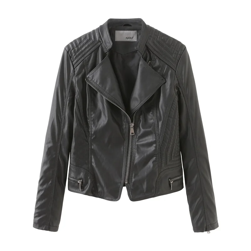 2021 spring and autumn women's leather clothes women's European and American short slim women's large motorcycle jacket