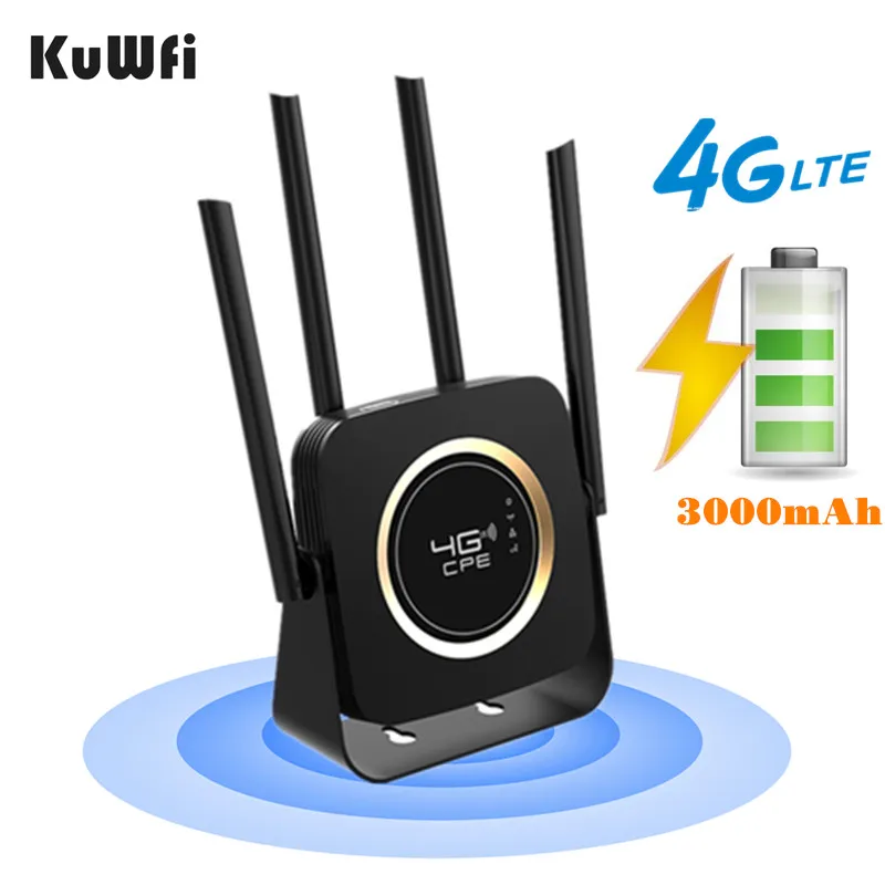 Беспроводной роутер KuWFi 4G LTE CPE 3000 мАч аккумулятор модем 150 Мбит/с Wi Fi точка доступа