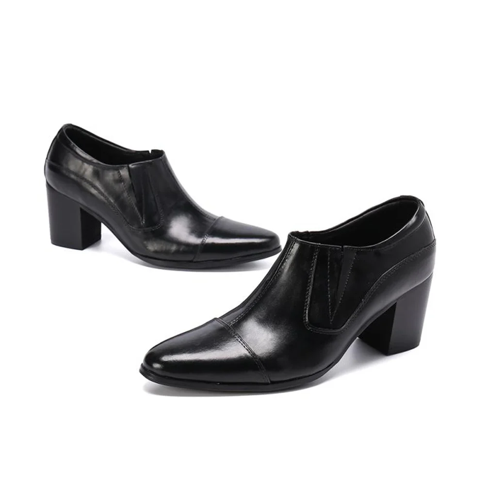 Классические мужские туфли Челси на высоком каблуке из увеличенной кожи с острым