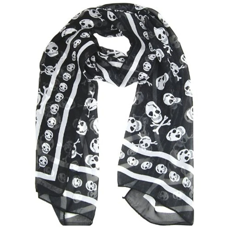 

Black Chiffon Silk Feeling Skull Print Fashion Long Scarf Shawl Scaf Wrap For Women + Keyring