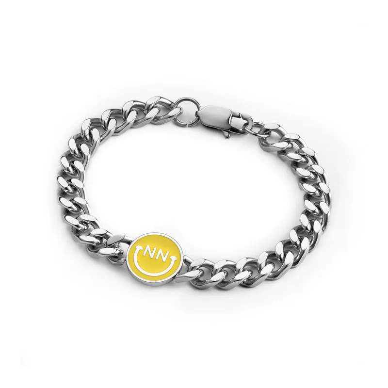 Новый набор из 3 штук браслетов с улыбающимися лицами для мужчин из титановой стали с кубинской звеньевой цепочкой, модные браслеты аксессуары хип-хопа.