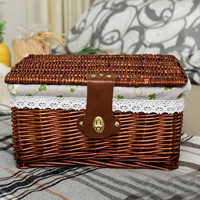 brown grass Креативная бамбуковая плетеная корзина для хранения с крышкой с замком для хранения одежды, коробка для хранения игрушек, органайзер, коробка для хранения - Цвет: brown grass