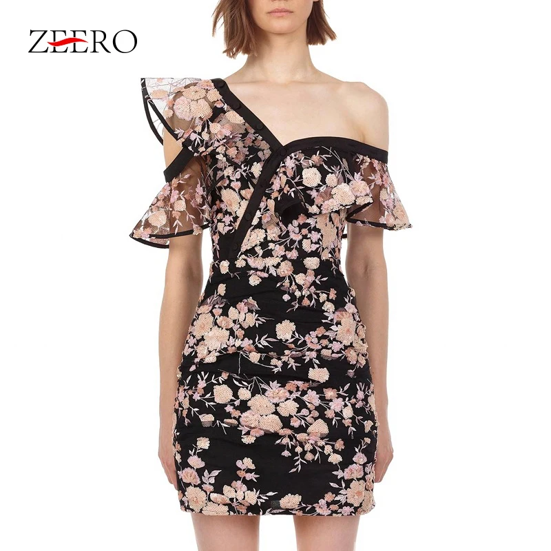 Женское платье для автопортрета Летнее мини с блестками и оборками на одно