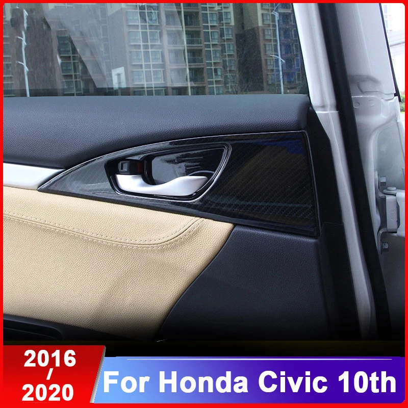 

Декоративная наклейка на дверную ручку из углеродного волокна, аксессуары для модификации дверной ручки для Honda Civic 10, 2016-2019, 2020