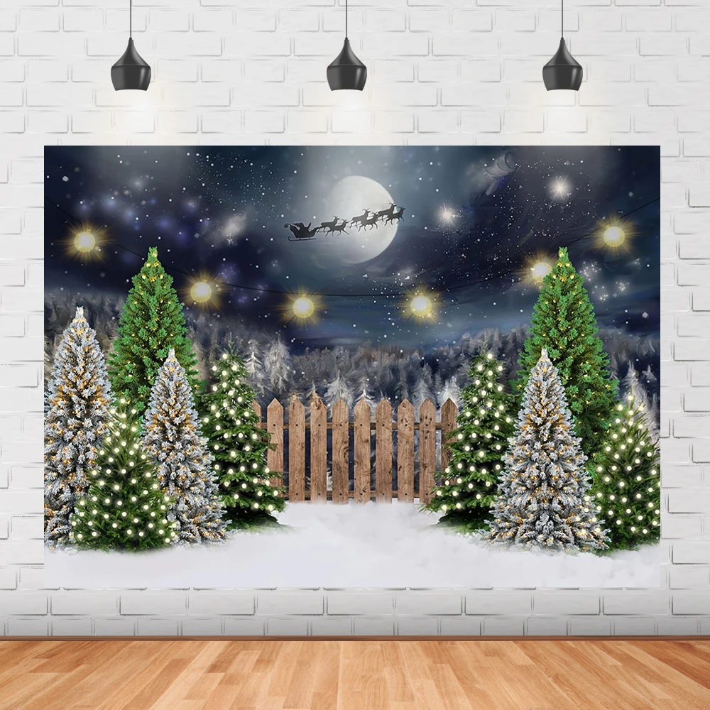 

Рождественский фон Зимний лес Ночной пейзаж Рождественская елка Санта Клаус фон дети портрет фотографии реквизит баннер