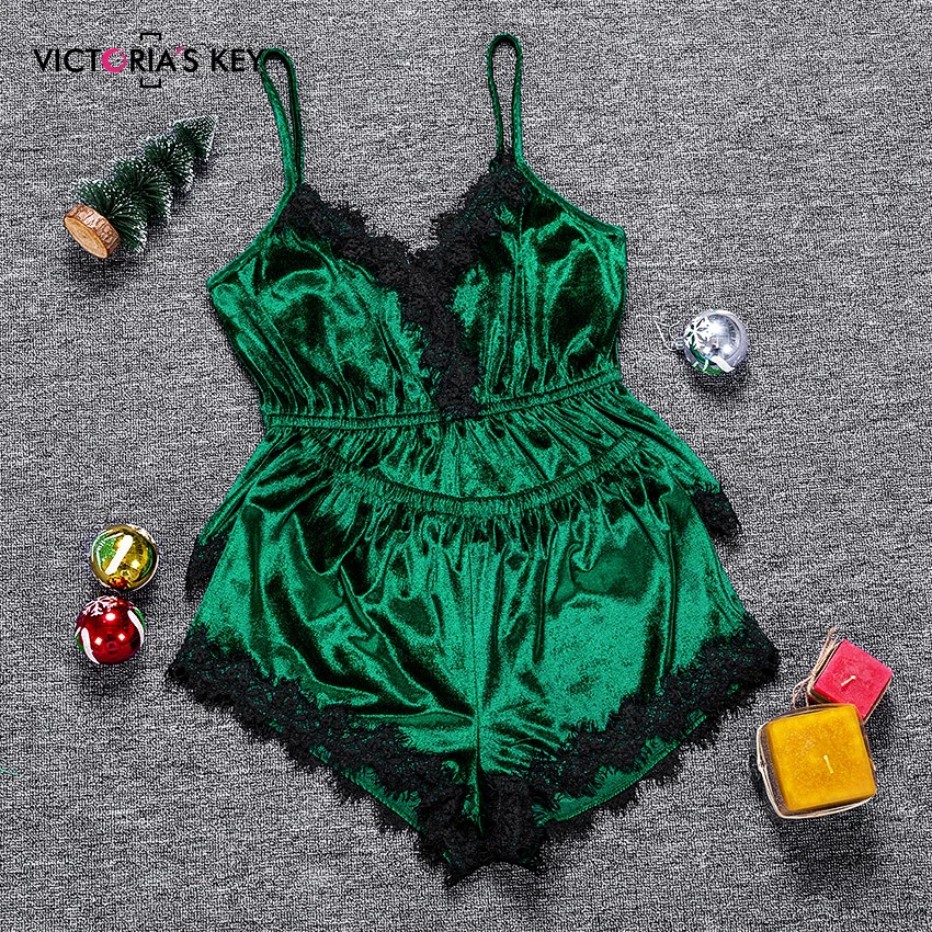 Suphis/зеленые бархатные топы кружевные шорты женские привлекательные пижамные