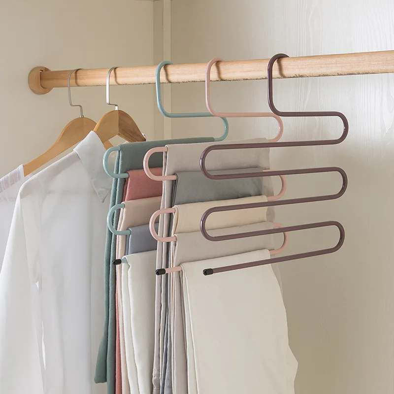 

1PCS Pants Hangers Multifunction Clothes Hangers Baby Clothes Drying Racks 5 Layered Pants Rack for Scarf Jeans Trousers