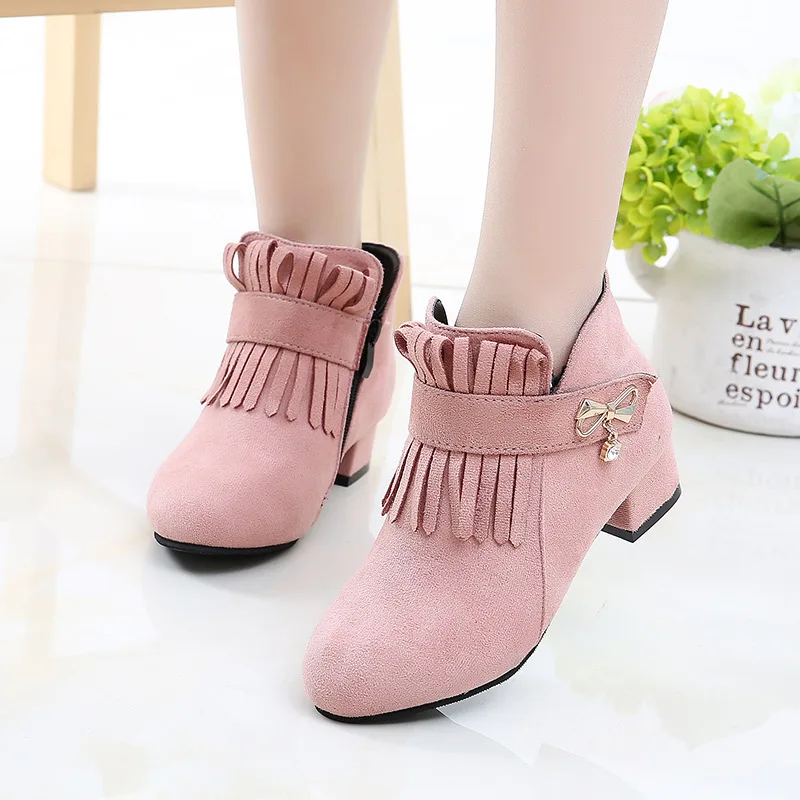 Детская обувь ботильоны для девочек новые осенние ботинки принцессы на высоком каблуке модная теплая