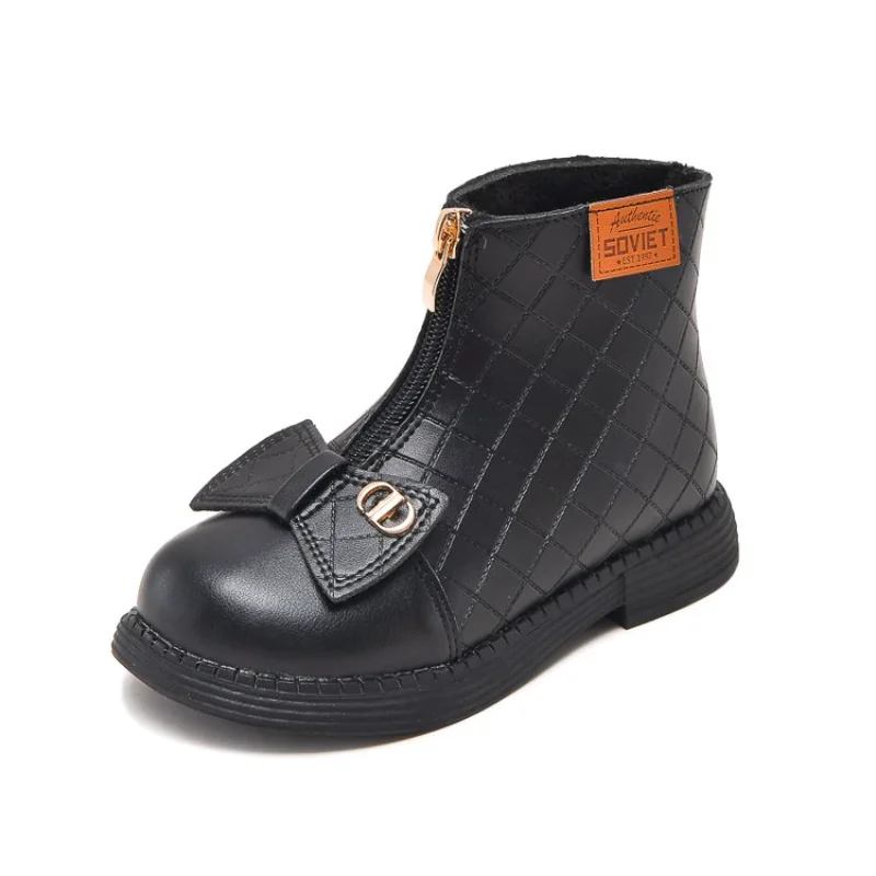 

Ботильоны детские резиновые, теплые, с хлопковой подкладкой и плюшевой подкладкой, модные школьные, на молнии спереди, с бантом, для осени и ...