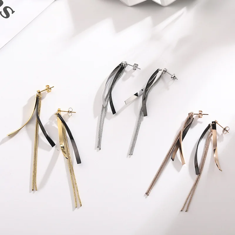 Длинная цепочка из звеньев серьги с кисточками для женщин серебро розовое золото