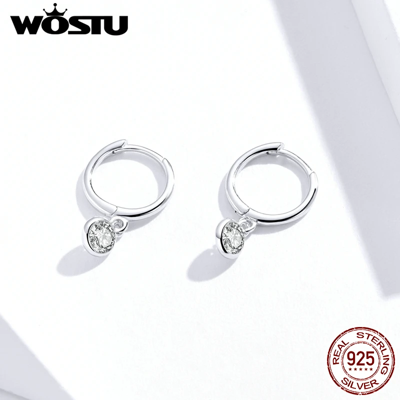 WOSTU Аутентичные 925 пробы серебряные ослепительные циркониевые серьги-кольца для