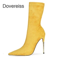 dovereiss winter new fashion sexy pointed toe blue grey yellow apricot clear heels boots stilettos heels short boots 43 44 45