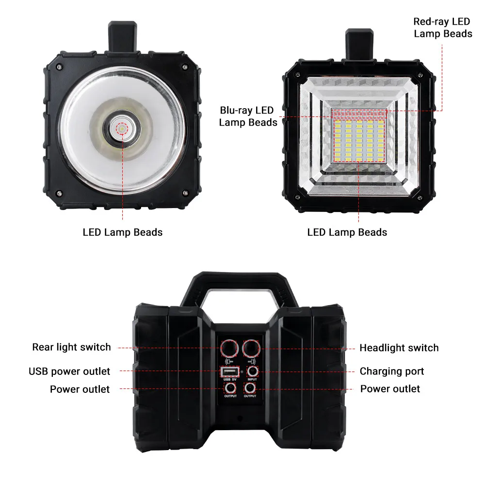 Солнечный светодиодный кемпинг Фонари с двойной головкой вспышки светильник