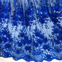 royal blue beads embriodery french lace fabric wedding bridal decoration cloth applique