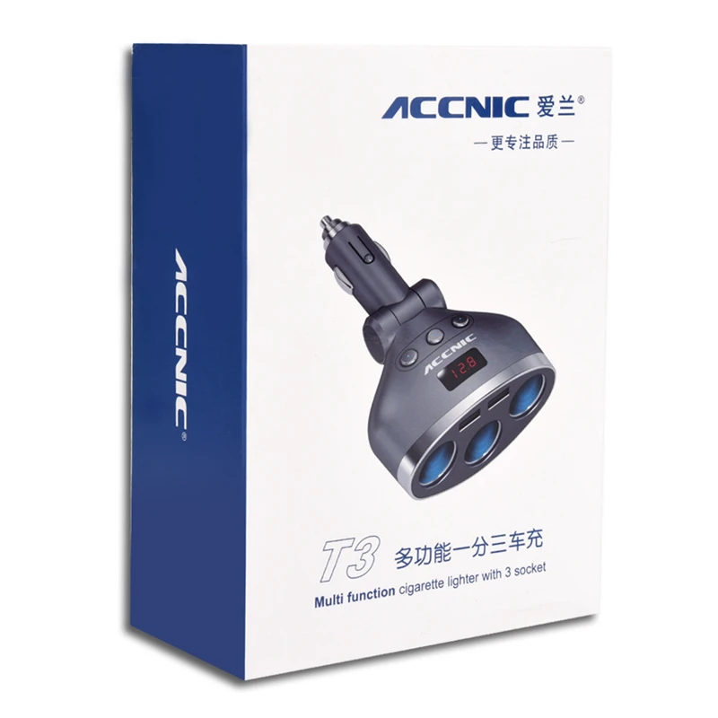 Автомобильное зарядное устройство ACCNIC 3 порта гнездо 1A/2.4A двойной USB зарядный
