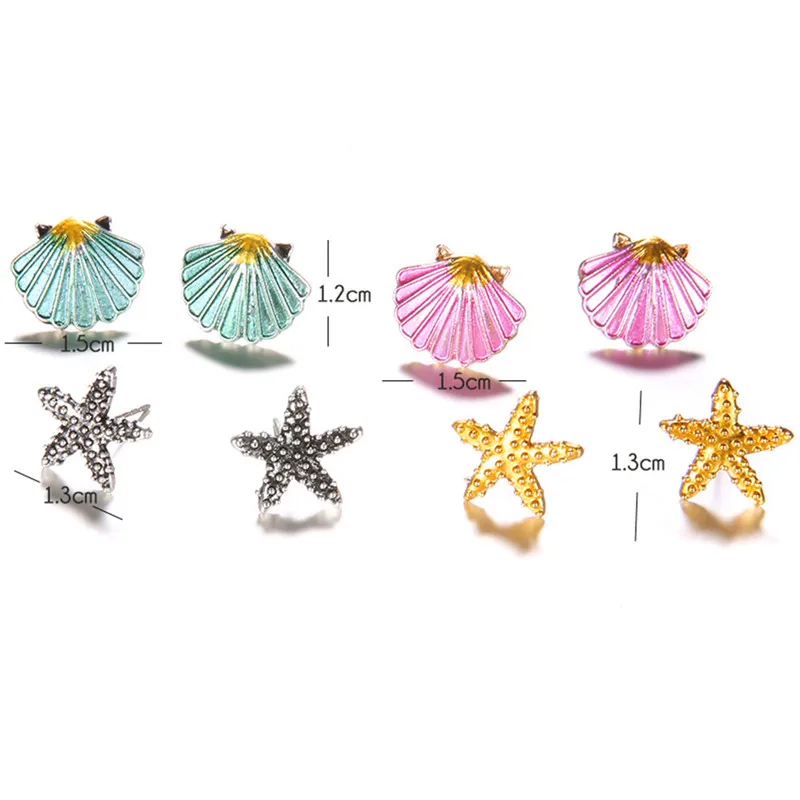 

4 Pairs/Pack Shell Starfish Mixed Stud Earrings For Women Crystal Ear Studs Fashion Simulated Pearl Summer Beach Bijou Jewelry