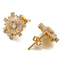 vanaxin snowflake stud earrings for women christmas gift gold rose color korean fashion earings girl cz crystal jewelry
