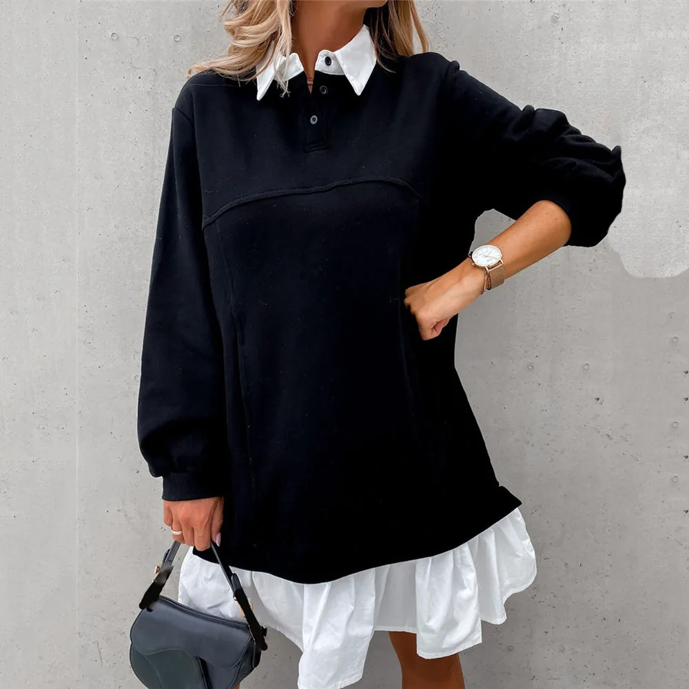 Женские свободные платья на весну и осень модные повседневные черные миди с