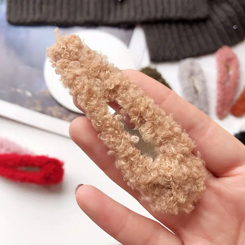 9cm Khaki M MISM плюшевые зимние заколки для волос женские капли BB заколки для волос шерстяные заколки для волос для девочек модные заколки для волос с буквенным принтом аксессуары для волос - Цвет: 9cm Khaki