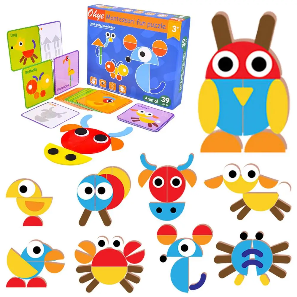 

Деревянные блоки с рисунком, животные, пазлы-Конструкторы для детей, игрушки для обучения сортировке и укладке, Танга