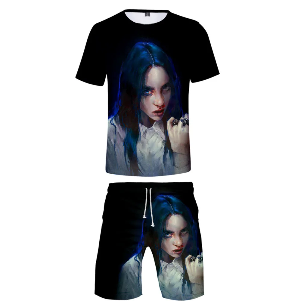 Billie Eilish Never Broke agne, комплект из 2 предметов с 3D принтом, летняя популярная хип-хоп модная уличная футболка, комплект из рубашки и коротких штанов
