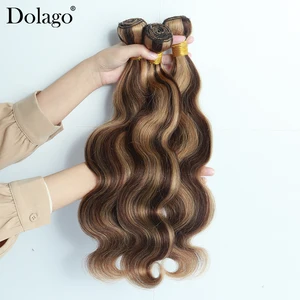 Мёд блондин человеческие волосы пряди #27 объемная волна Выделите микс темно-коричневый Цветной наращивание волос Dolago парики бразильских 3 пряди