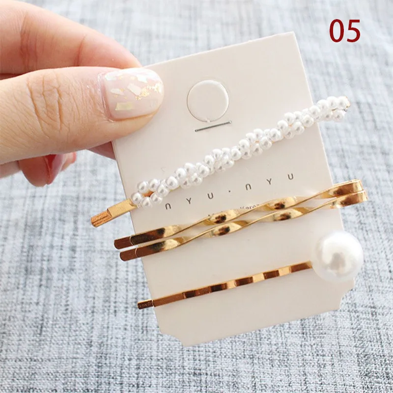 Красный 3Pcs/set Pearl Metal Gold Color Hair Clip baby Pin Barrette Hairband Hairpin Headdress for women girls Hair Accessories - Цвет: Красный